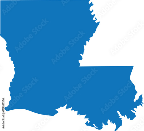 Blue silhouette map of the state of Louisiana on a white background United States
