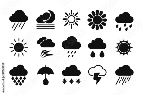 set of weather icons line art silhouette vector illustration