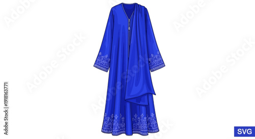 Elegant blue dress with intricate lace details and flowing design.