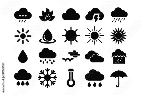 set of weather icons line art silhouette vector illustration