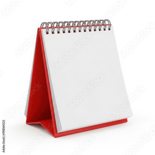 A red and white standing spiral-bound notebook for writing and planning