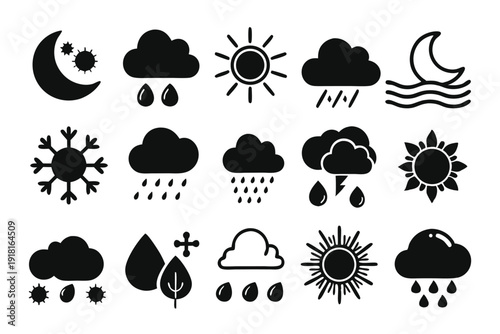 set of weather icons line art silhouette vector illustration