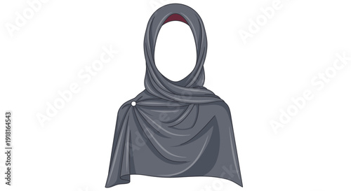 Gray Hijab Headscarf Illustration on White Background.