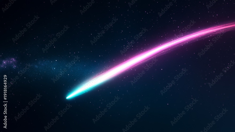 Obraz premium Vibrant electric blue comet with magenta tail across starry night sky