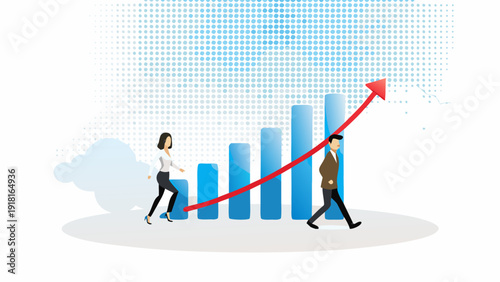 Business professionals analyzing growth trends with increasing graph
