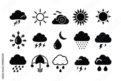 set of weather icons line art silhouette vector illustration