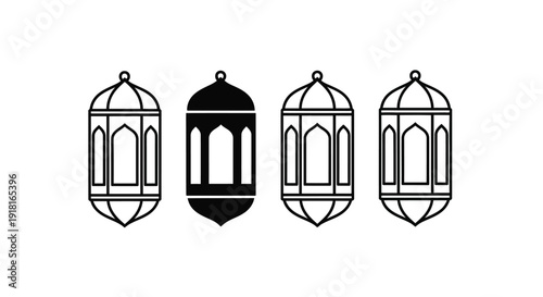 Four ornate lanterns displayed in varying shades a striking silhouette