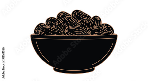 A bowl of dates depicted in a striking monochromatic silhouette