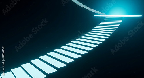 A bright white staircase leading into a glowing light in the distance.