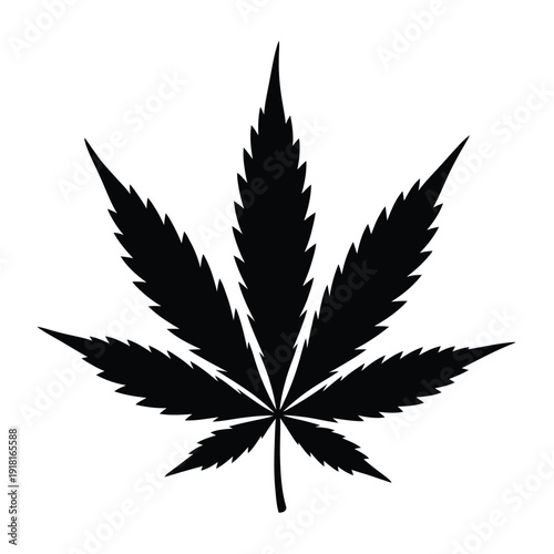 A striking silhouette of a cannabis leaf against a white background