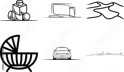 A set of funny cartoon office worker vector icons featuring a man sitting on a chair with interior furniture illustration elements for professional room design