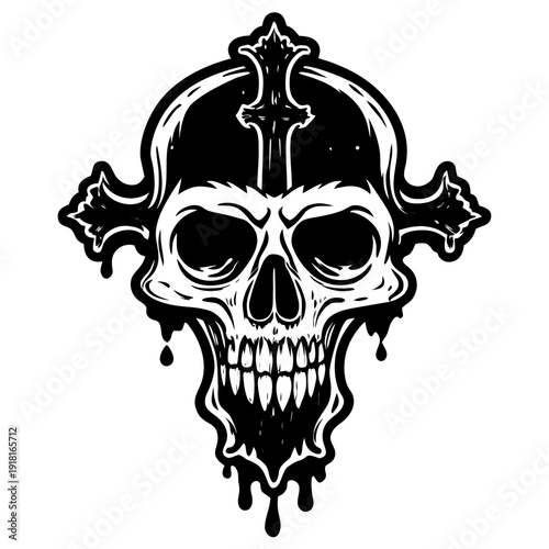 Morbid Skull Head Line Art 
