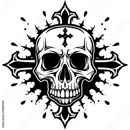Morbid Skull Head Line Art 