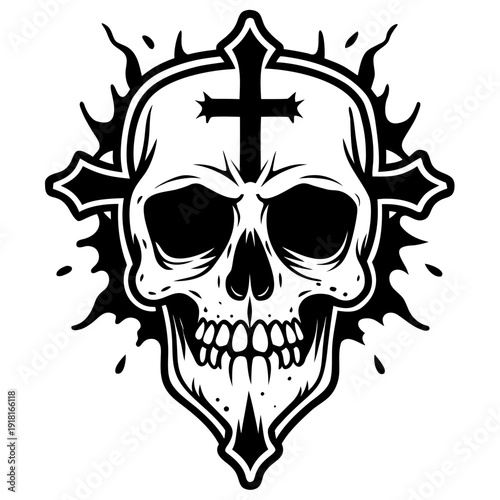 Morbid Skull Head Line Art 