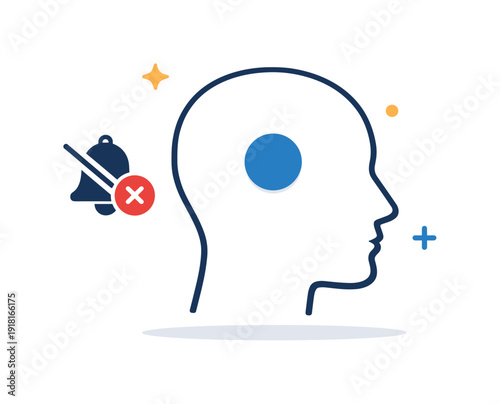 Mindful productivity and deep focus practices for professionals reducing distractions in digital environments, a human head silhouette with a single