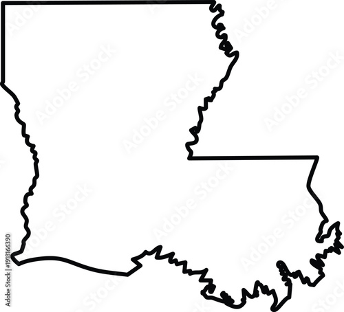 Black outline map of the state of Louisiana on a white background United States