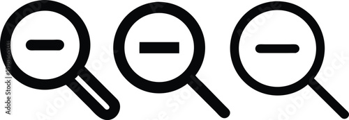 Three magnifying glasses with rectangular objects inside