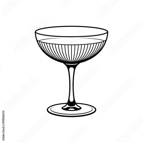 A simple black and white line drawing of a classic cocktail glass