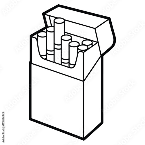 Open cigarette pack with several cigarettes inside line art illustration
