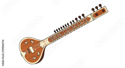 Vector illustration of a traditional Indian tanpura isolated on transparent background