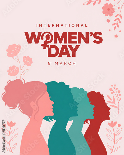 International women’s day colorful women silhouette empowerment poster