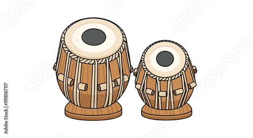 Traditional Indian tabla drums vector illustration, musical instrument set.