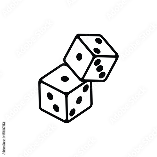 Black and white illustration of two stacked six sided dice with visible pips