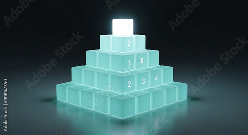 3D Render of a Glowing Blue Pyramid with Numbers