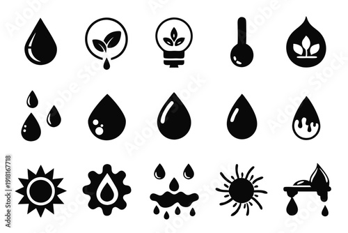 set black water and oil drop line art silhouette vector illustration