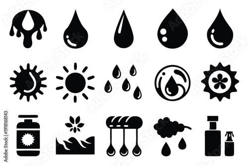 set black water and oil drop line art silhouette vector illustration