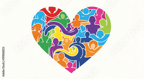 Vibrant abstract community forming a heart, symbolizing global unity and diversity to celebrate Zero Discrimination Day
