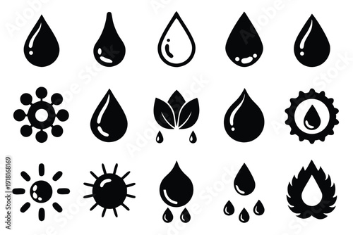 set black water and oil drop line art silhouette vector illustration