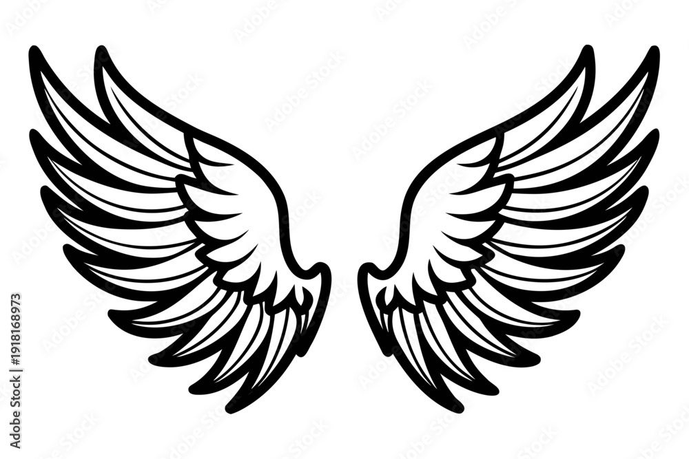 Fototapeta premium A minimalist illustration of a pair of wings in black and white