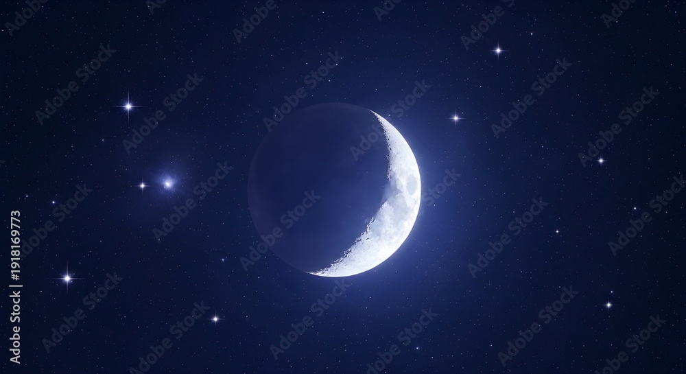 Fototapeta premium Crescent moon with stars.