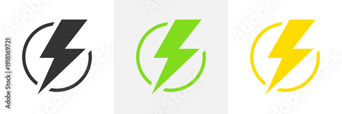Lightning bolt icons isolated on white background. Battery and power symbol, flash thunderbolt. Vector illustration