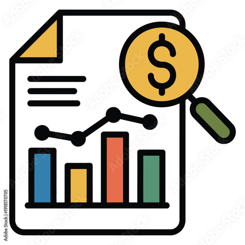 Cost analysis filled icon, depicting financial calculations, budget review, expenditure tracking, business analytics, and profit assessment, ideal for corporate presentations