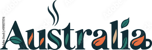 Australia text with colorful decorative and steam green de