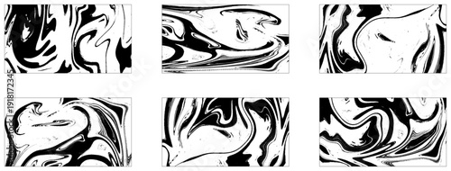 Black and White Artistic Liquid Marble Abstracts. Black and White Liquid Swirl Marble Designs Bundle.