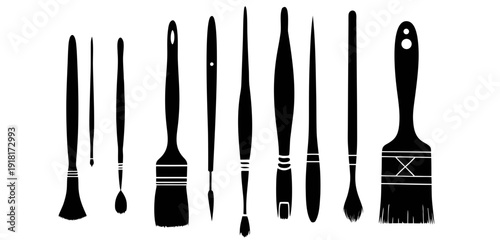 Black  paintbrush silhouette set,Black painting tools silhouette set