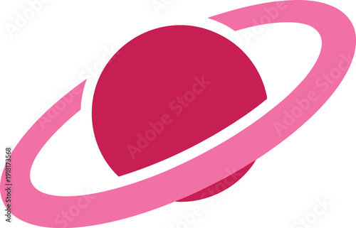 Stylized Pink Planet with Rings Space Vector Icon