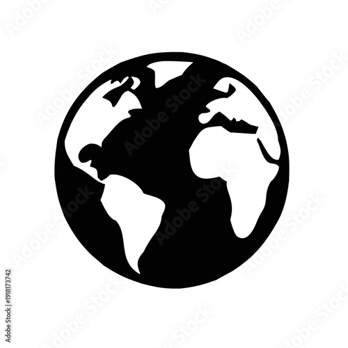 Black travel silhouette,Black icon of airplane flying around the globe. Travel, flight, and international tourism symbol