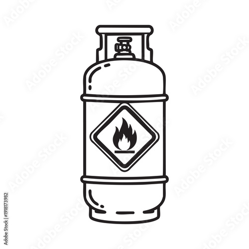 Propane gas cylinder with flammable hazard sign isolated