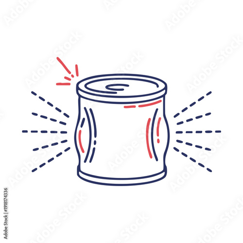 Swollen bulging tin can with radiating lines of pressure