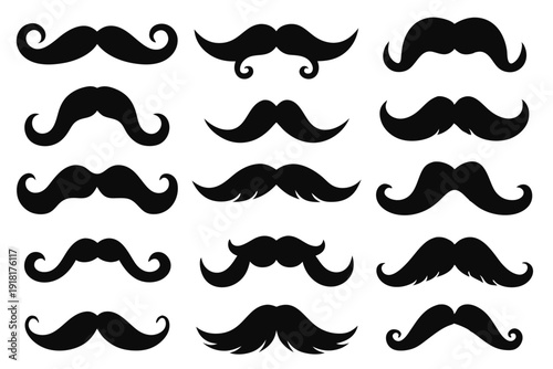 set of mustache icon line art silhouette vector illustration
