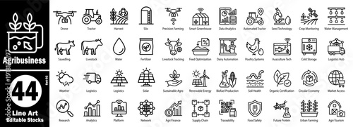 Smart agriculture and digital farming technology icons set vector illustration.