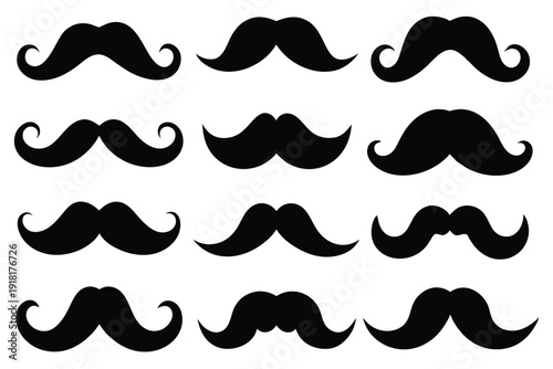 set of mustache icon line art silhouette vector illustration
