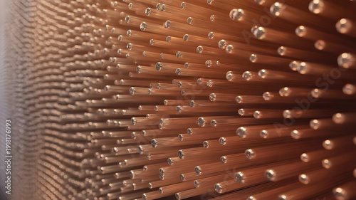 Abstract Texture of Copper Tubes with Spheres Macro Shot