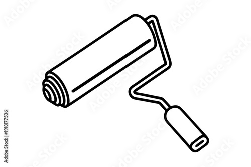 Minimal Line Sketch of Paint Roller – Simple Continuous Outline Icon