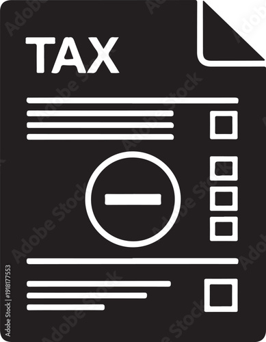 Black and white tax form with minus symbol document paper minus sign des