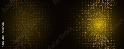 Abstract golden glittering halftone background. Luxurious glowing dots circle. Festive round frame for graphic design. Retro background. Vector illustration. EPS 10.